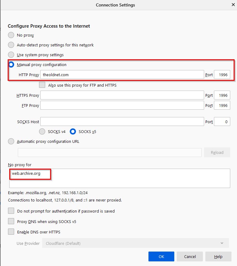 configuring TheOldNet proxy in Firefox