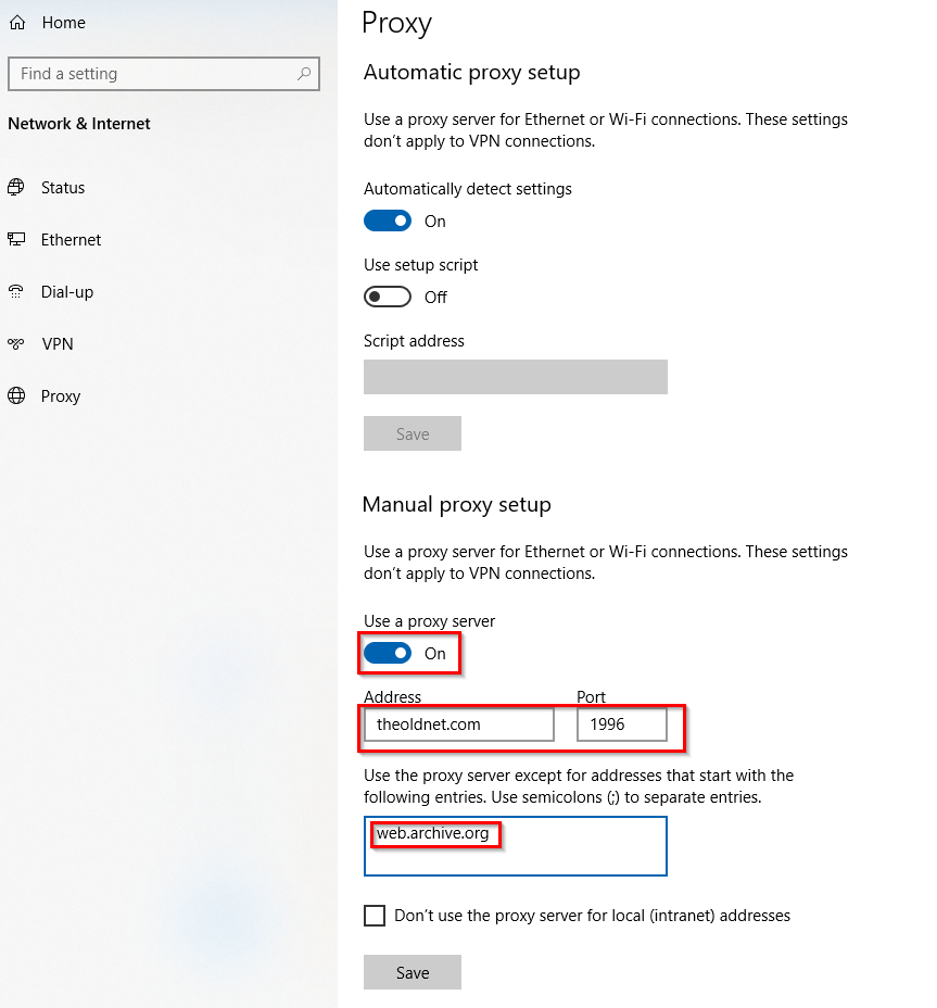 configuring TheOldNet proxy in Windows 10
