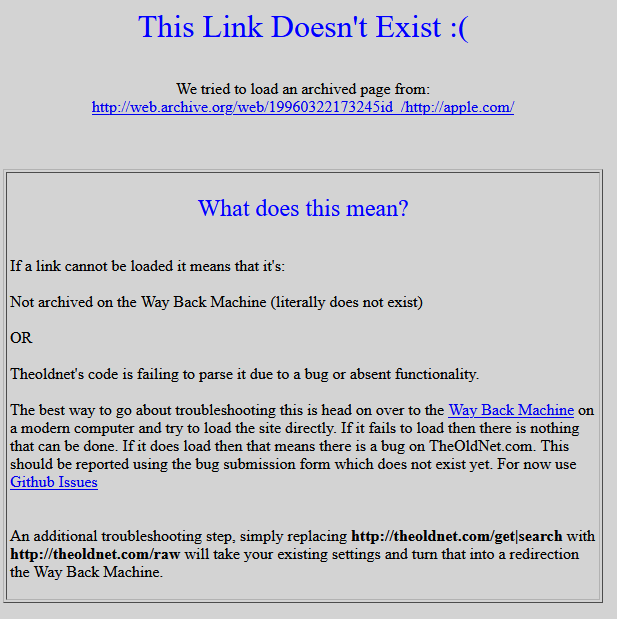 archived web pages that are not available 