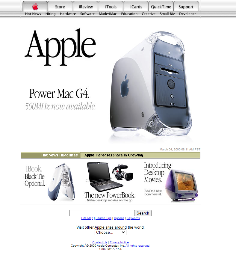  Apple homepage from the year 2000