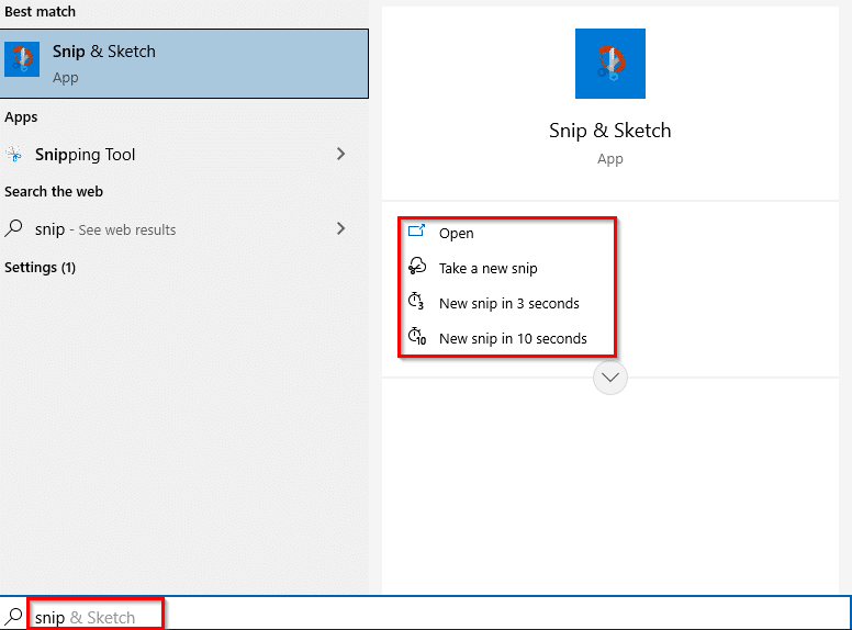 snip and sketch shortcut