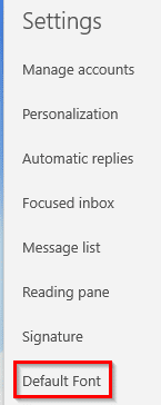 accessing the default font settings in Windows 10 Mail app