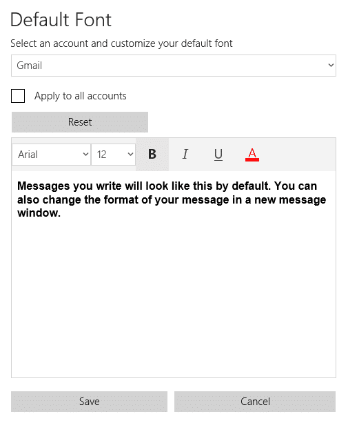font preview per email account in Windows 10 Mail app