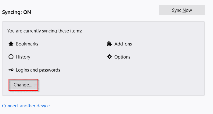 changing sync settings in Firefox