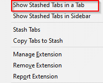 viewing stashed tabs in a new tab in Tab Stash