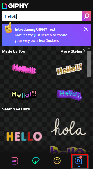 Create custom stickers through GIPHY Text