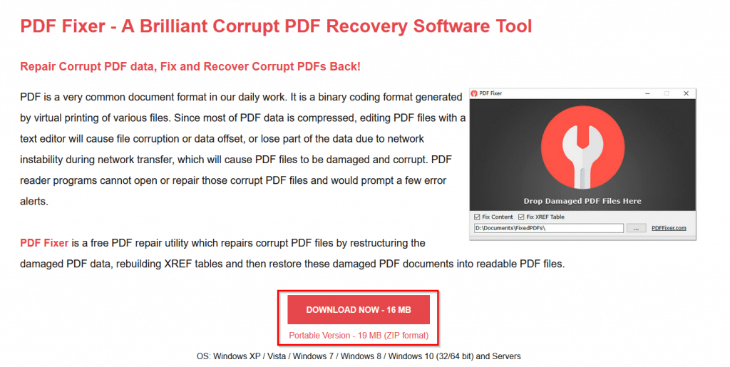 download page for PDF Fixer