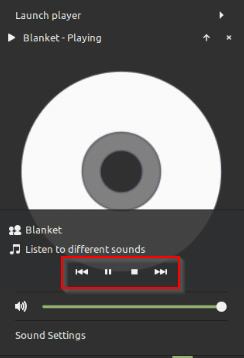 play, pause and stop Blanket from the audio icon in Mint system tray