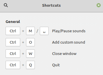 keyboard shortcuts for Blanket in Linux Mint