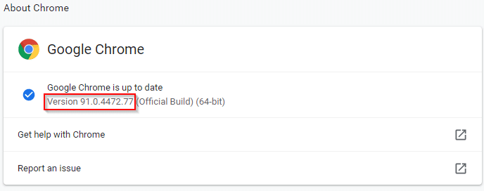 Google Chrome version number