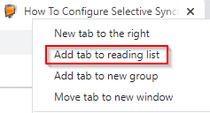 adding tabs to Reading list by right-clicking on them