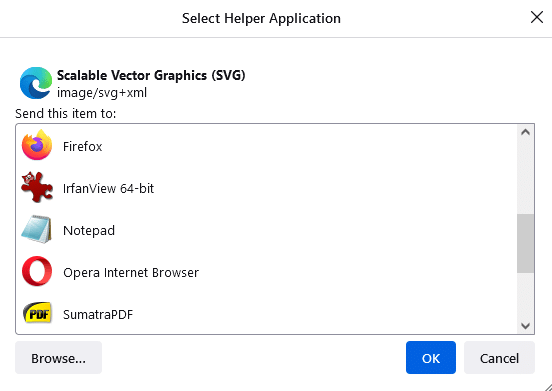 choosing a helper application for opening a SVG file