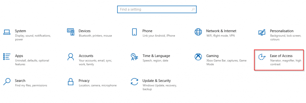 accessing windows 10 settings