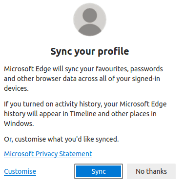 syncing profile after signing in to Microsoft account