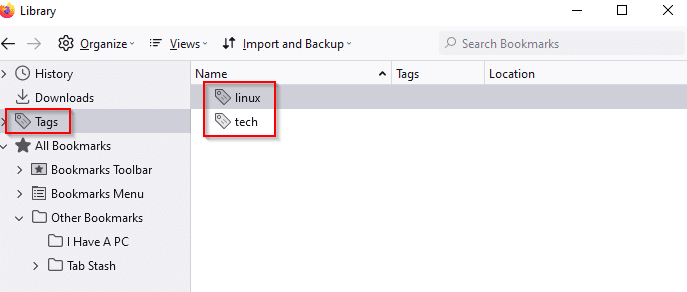 tags in bookmarks manager