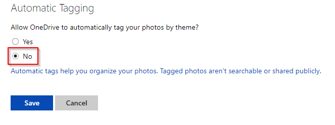 turn off auto-tagging in OneDrive