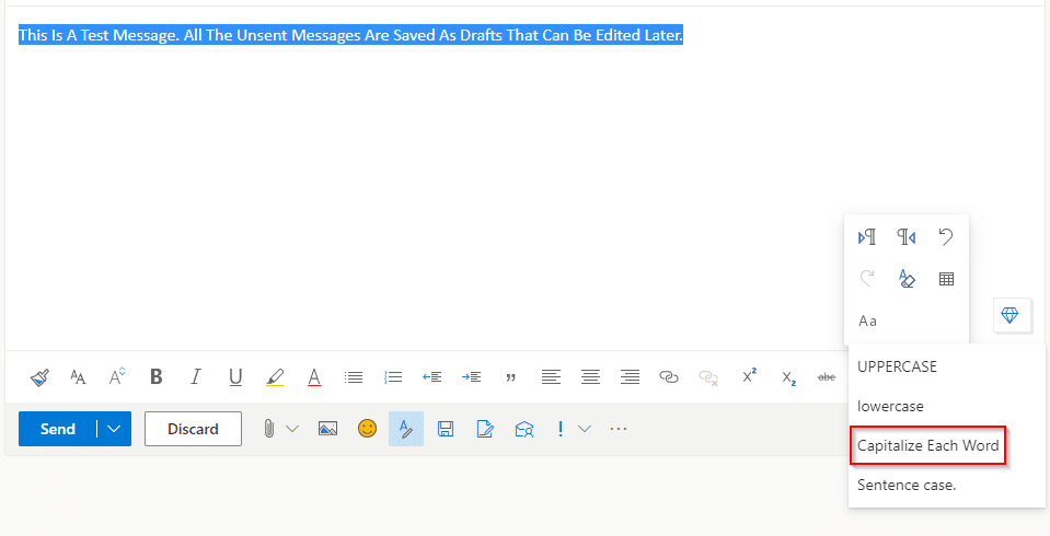 using the capitalize each word option for message text