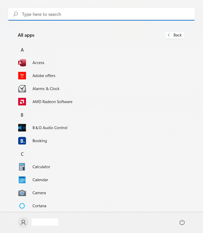 list of apps from windows 11 start menu