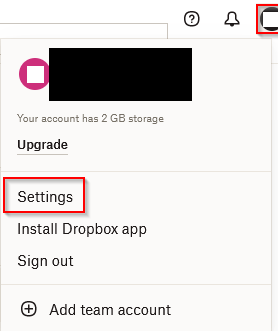 accessing dropbox settings