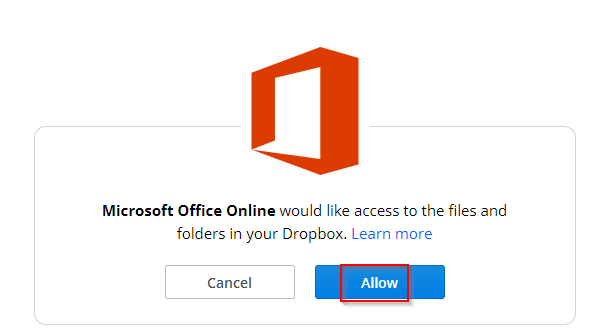 allowing Microsoft Office Online to link to Dropbox