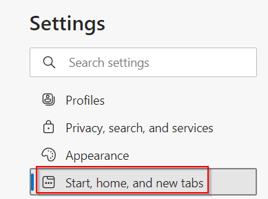 edge home button and new tabs settings