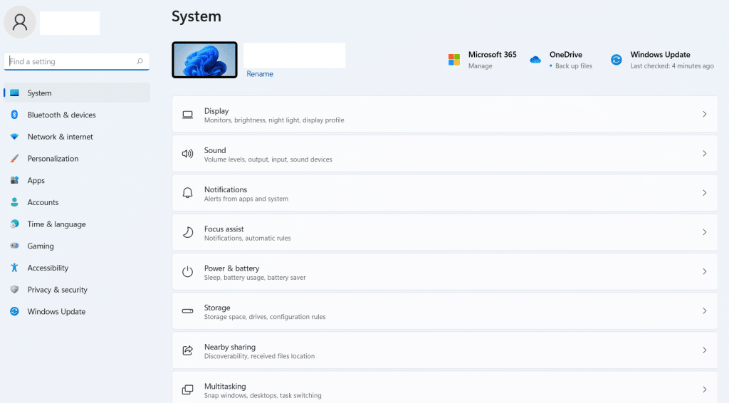 system settings in windows 11