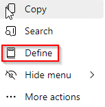 defining a highlighted word in edge