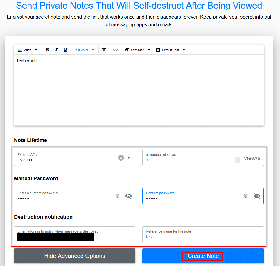 configuring privacy options in NoteRIP