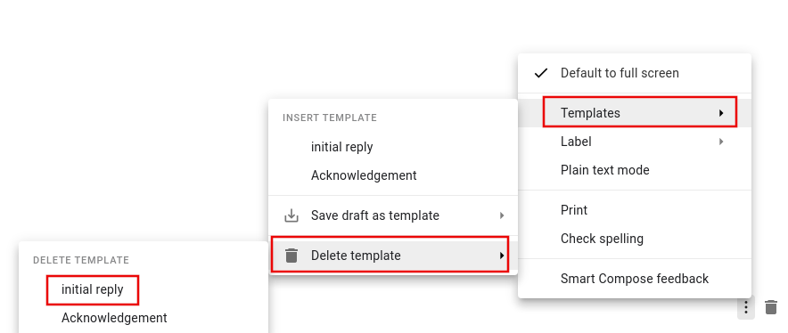 choosing a Gmail template to delete