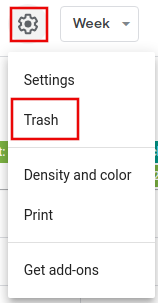 accessing Google Calendar Trash settings