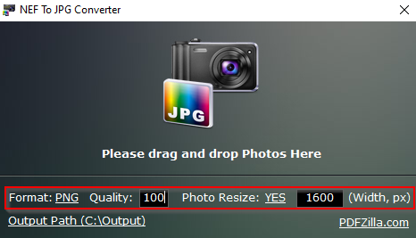 changing output image settings