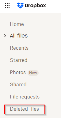 Deleted files section in Dropbox