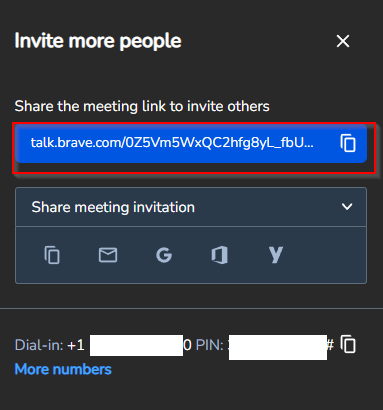 shareable meeting link in Brave Talk
