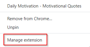 manage extension option for Daily Motivation - Motivational Quotes