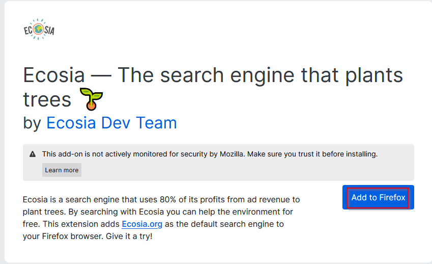 Ecosia Firefox add-on