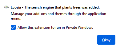 Enable Ecosia to run in Firefox private windows