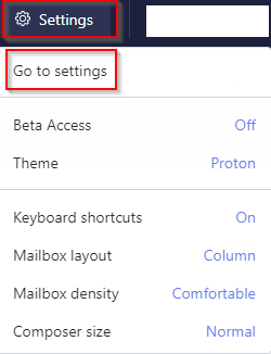 accessing ProtonMail settings