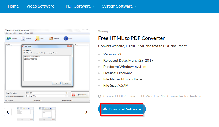 Download page of Weeny Free HTML to PDF Converter