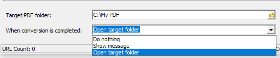 choose to open output folder or other actions after conversion to PDF is complete