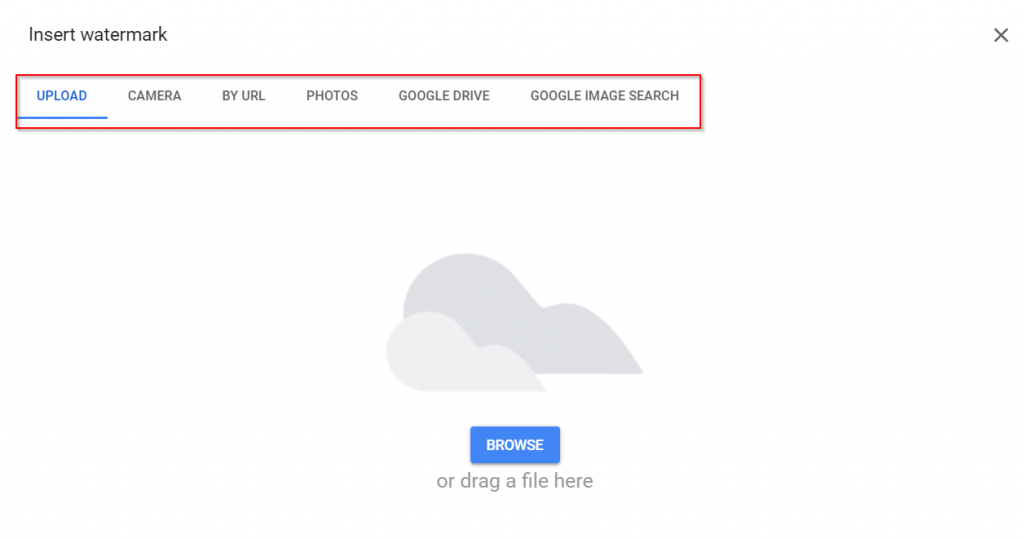 different sources from where watermarks can be added to google docs