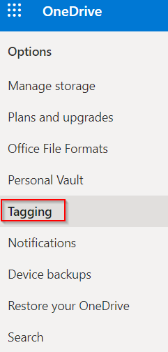 tagging settings in onedrive