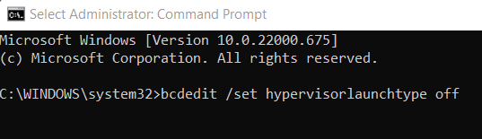 hypervisor settings through command prompt