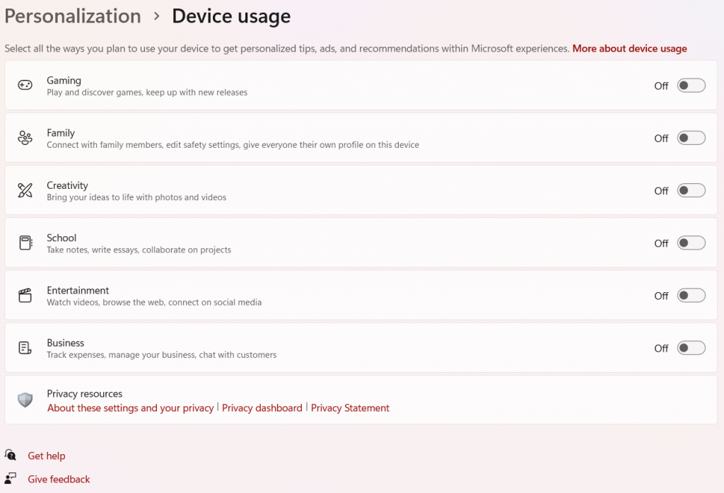 different modes of device usage in Windows 11