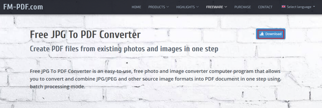 Free JPG To PDF Converter free offline tool download page