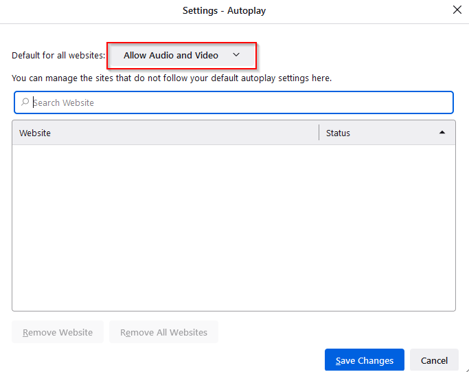change default autoplay settings for Firefox