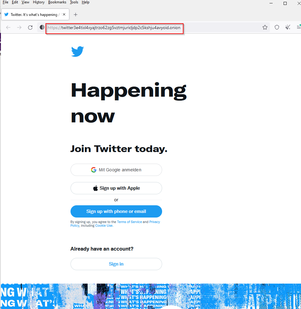 Twitter onion address