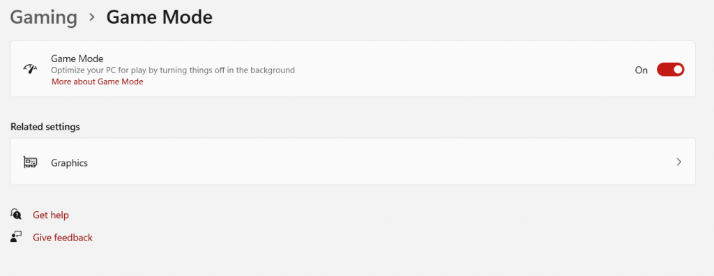 turn on/off game mode in windows 11