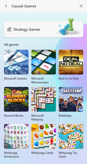 Different categories of games in Edge