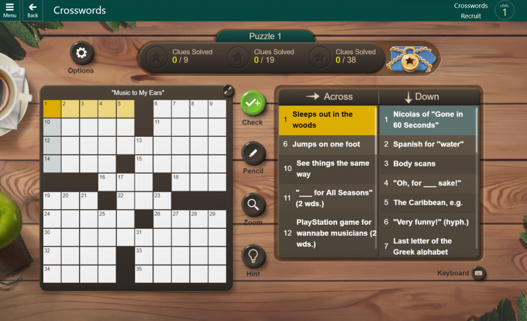 Microsoft Crosswords game