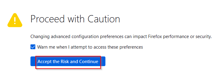 accessing Firefox configuration settings